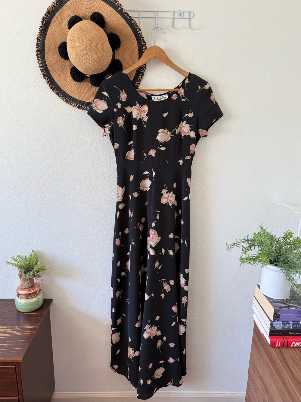 Vintage 90’s Decked Out Black Floral Maxi Dress SZ 5/6 Boho Whimsigoth - Picture 3 of 14
